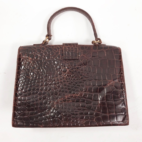 Vintage TALBOTS Brown Leather Croc-embossed Bag - Picture 3 of 9
